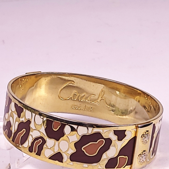 Coach Signed Bracelet Bangle Leopard Print Logo